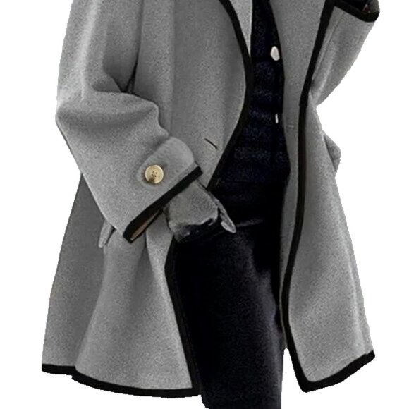 Just Fashion Now Gray Swing Coat Jacket Black Trim Size Medium (10) NWOT - Picture 2 of 10